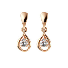 Elegant rose gold earrings featuring sparkling diamond accents in a teardrop design, Isolated on white background.