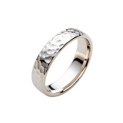 A polished silver ring with a hammered texture, Isolated on white background.