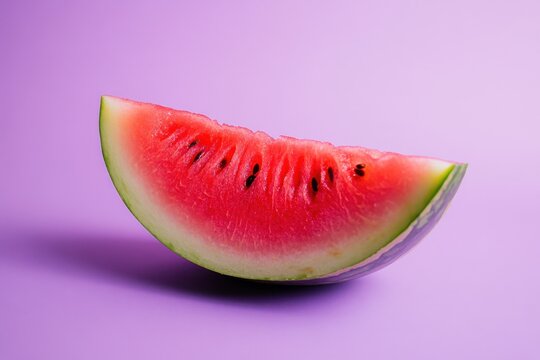 A single juicy slice of watermelon on a purple background - Powered by Adobe