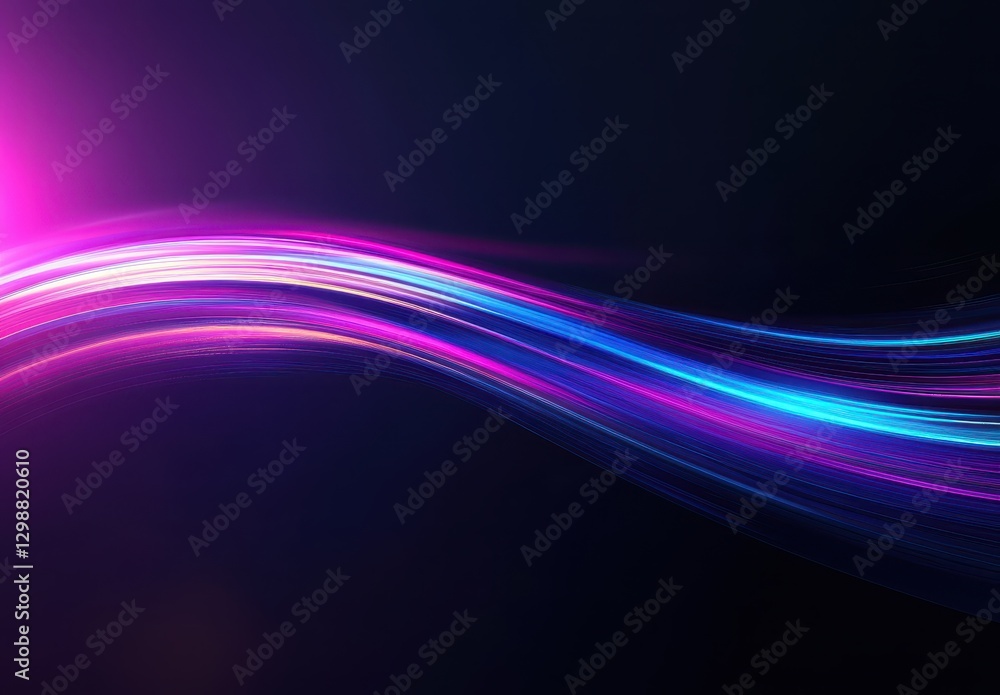 Poster vibrant abstract light trails on dark background creating ethereal waves of color in a futuristic di
