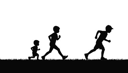 Silhouettes of three kids running in park, playful energy