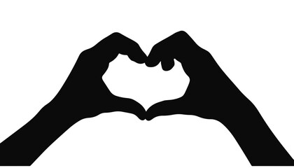 Silhouette of petite hands forming heart shape on white background, love