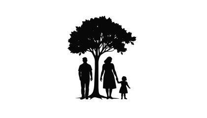 Family tree silhouette representing three generations, heritage symbolism