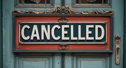 cancelled lettering on a signage in door background