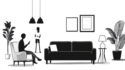 Modern Living Room Interior Sketch