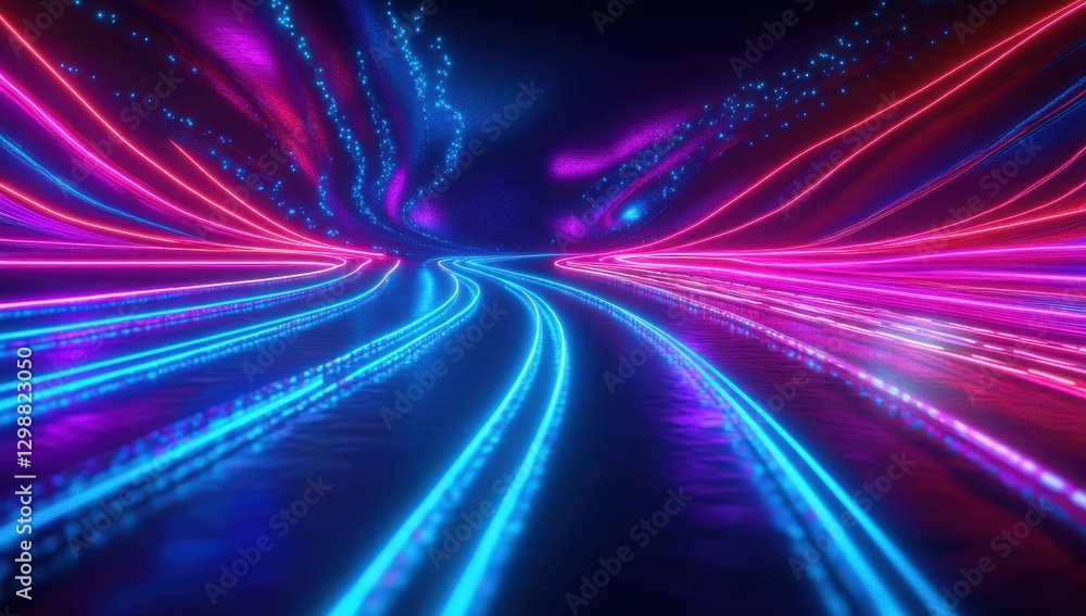 Aufkleber vibrant and colorful neon light trails in a futuristic abstract tunnel creating a sense of speed and