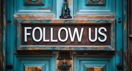 Follow Us lettering on a signage in door background
