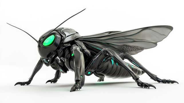 Futuristic robotic grasshopper on white background