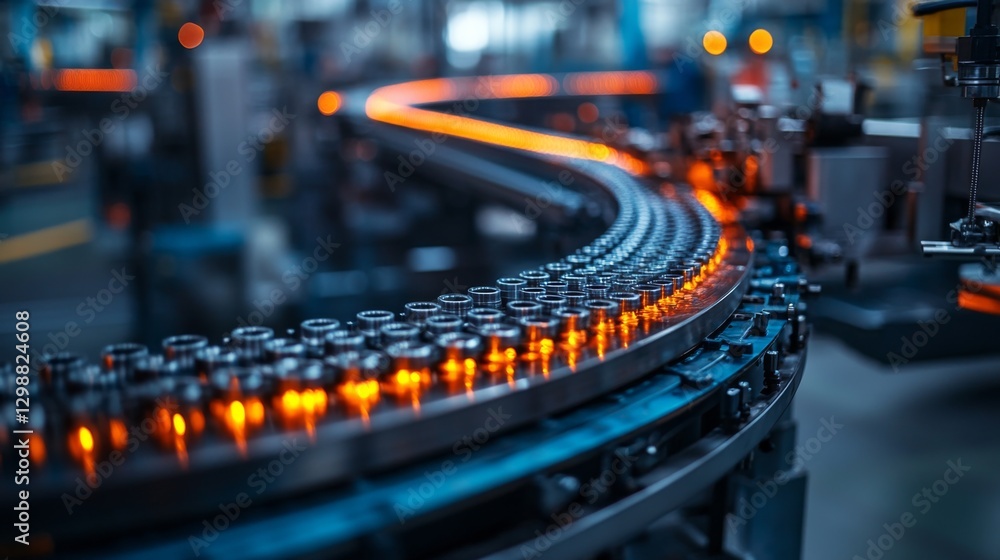 Leinwandbilder A conveyor system transports items through a high-tech factory, highlighting the role of automation and robotics in streamlining production processes for enhanced efficiency.