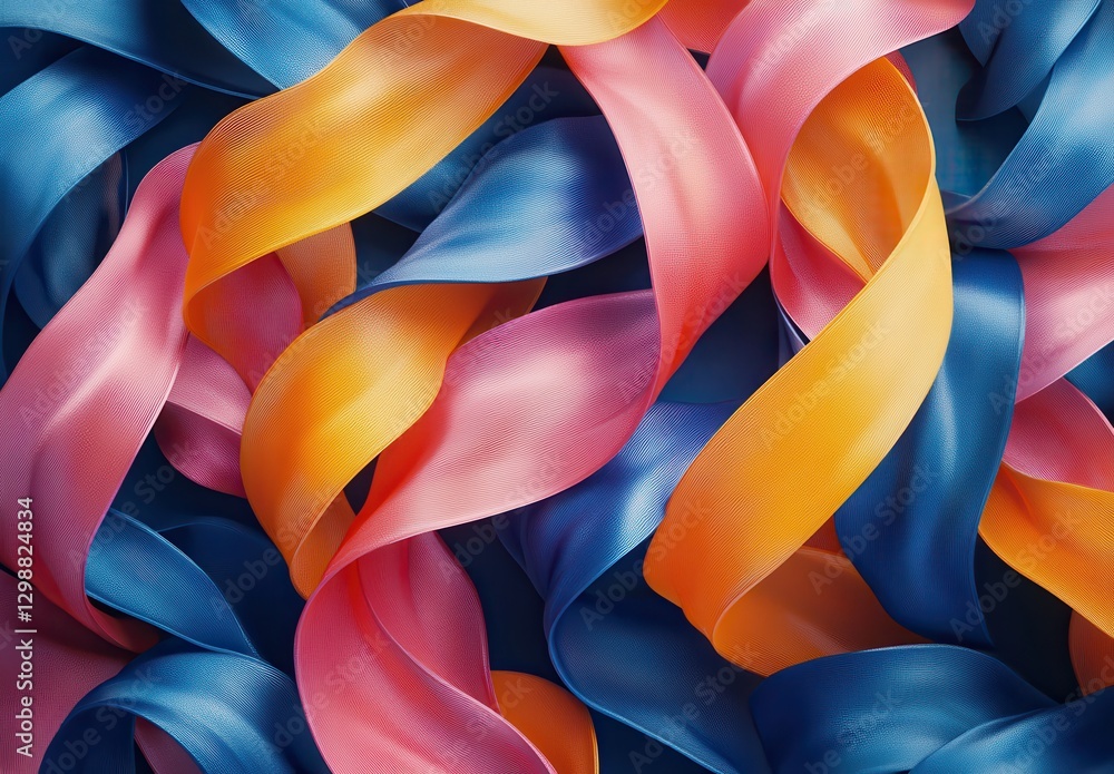 Poster vibrant colorful ribbons flowing together in a dynamic abstract background of curved shapes and smoo