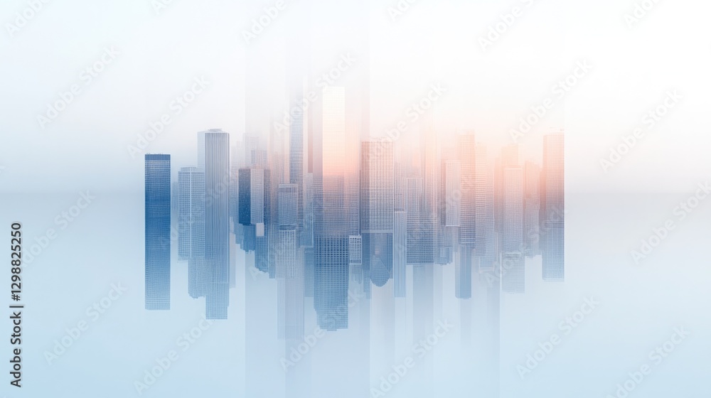 Poster aerial view of dense metropolis with towering skyscrapers arranged in structured grid creating visua