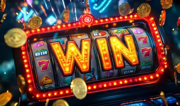Gold coins raining down from a brightly lit slot machine displaying 777, celebrating a winning combination