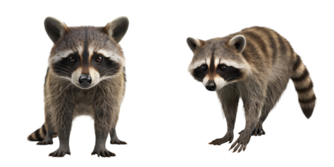 Curious pair of raccoons preparing for a stroll through a forested area in search of adventure