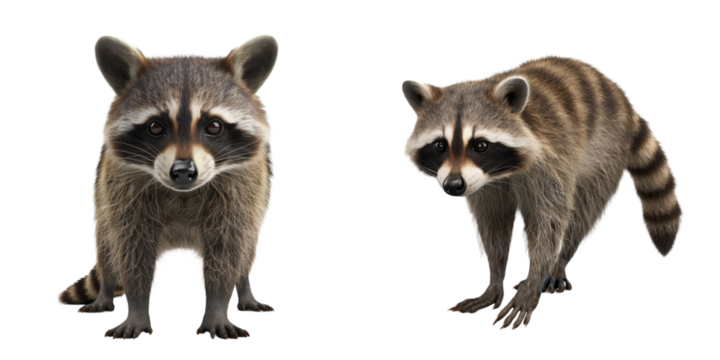 Curious pair of raccoons preparing for a stroll through a forested area in search of adventure