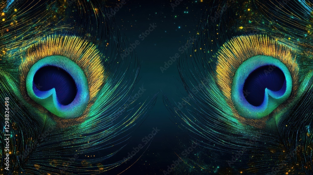 Aufkleber colorful peacock feather details displaying vivid blues and greens against a dark background with sh