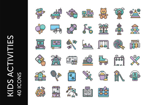 Kids Activities icon pack. Set icon design