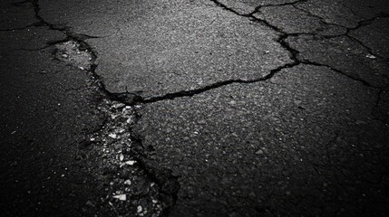 Obraz premium Cracked asphalt road surface showing significant deterioration