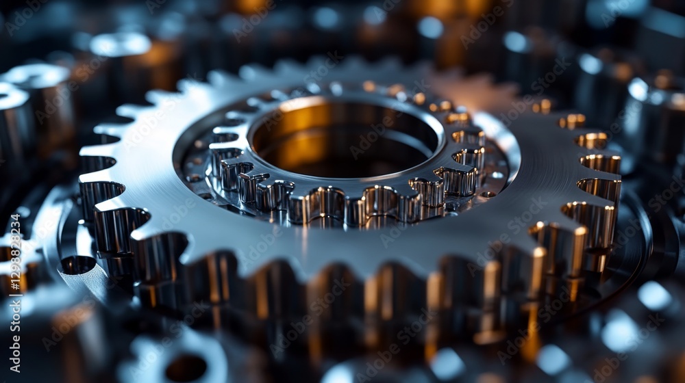 Fototapete close-up view of intricate gears and machinery components in a manufacturing setting. the automated 