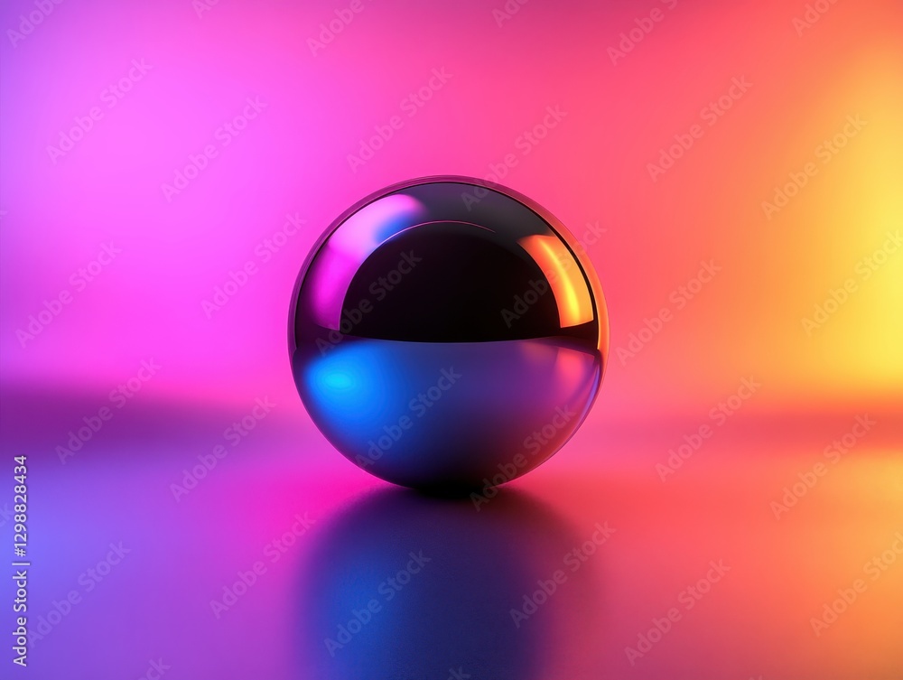 Poster vibrant iridescent sphere with a glossy surface reflecting colorful lights in a stylish and modern b