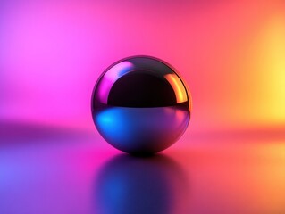 Vibrant iridescent sphere with a glossy surface reflecting colorful lights in a stylish and modern background showcasing artistic design elements