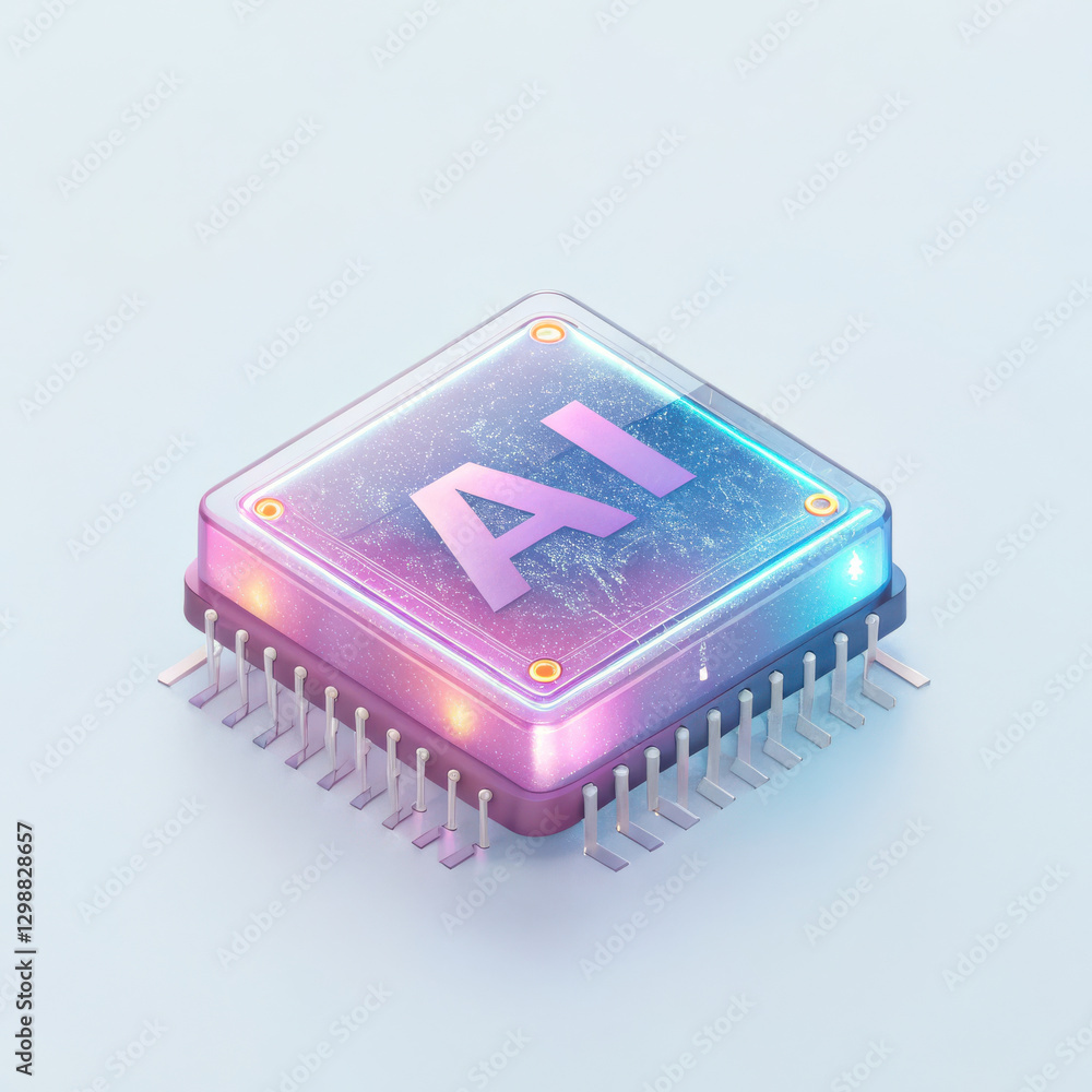 Poster futuristic microchip with glowing edges and letters ai prominently displayed, symbolizing advanced t