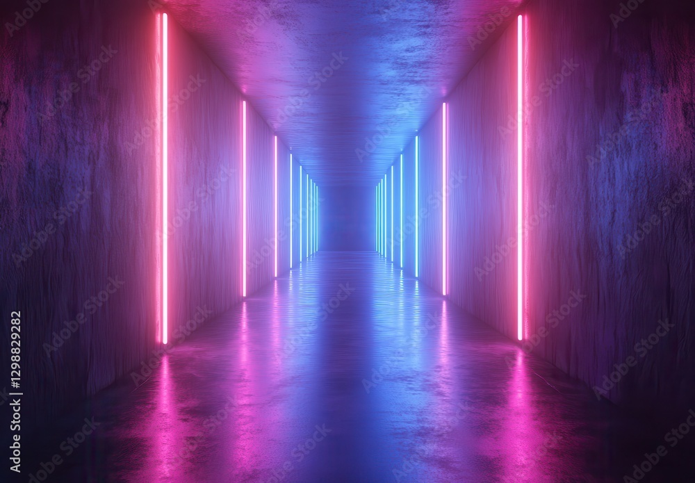 Poster vibrant neon light corridor with reflections and futuristic ambiance creating an atmospheric and cap