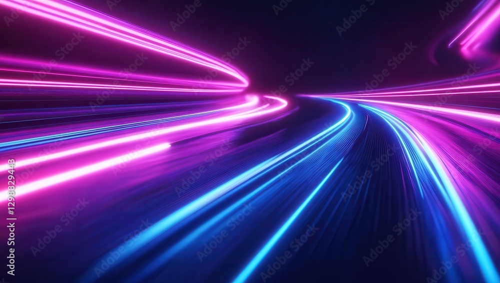 Poster vibrant neon light trails creating an abstract motion effect in dark background for artistic and mod