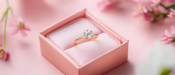Diamond Engagement Ring in Pink Jewelry Box