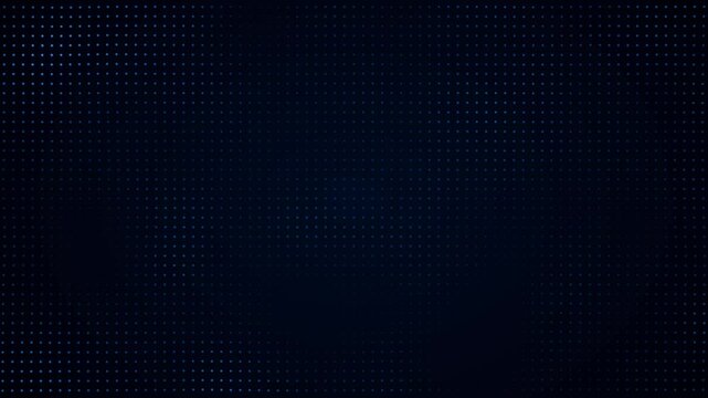 Matrix pattern grid of blue dots on dark background with elegant repeating minimalistic slow color and brightness animation.