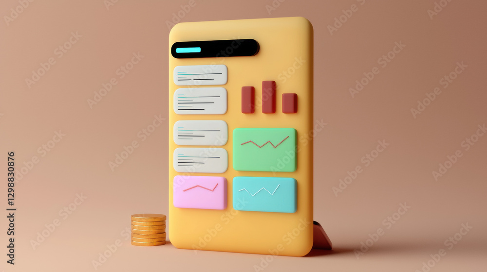 Aufkleber a modern, colorful calculator with graphs and data displays set against a soft background, symbolizi