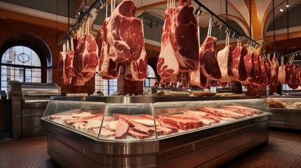 Exquisite butchery showcase, Premium cuts displayed in a traditional setting