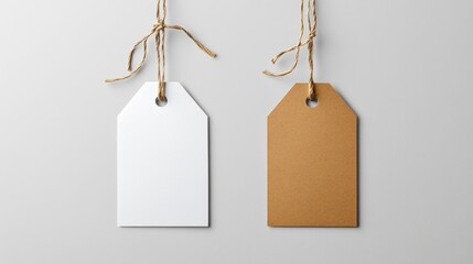 Blank price tags, white and kraft, hanging