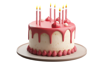 Festive birthday cake with candles studio setting image png background transparent