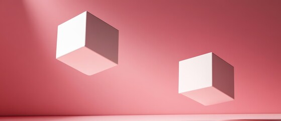 Obraz premium Two White Cubes Floating Against a Pink Background