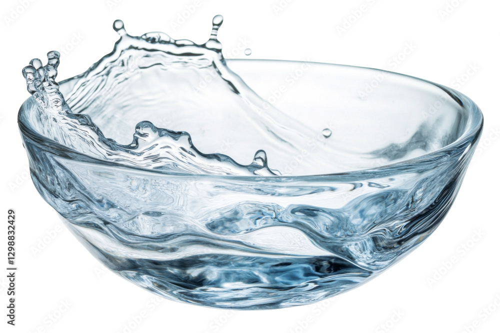 Poster dynamic water splash in a clear bowl isolated png background transparent overlay high-resolution ima
