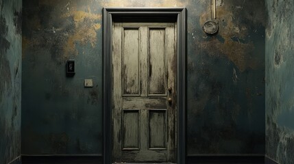 Weathered Door in a Distressed Room Setting