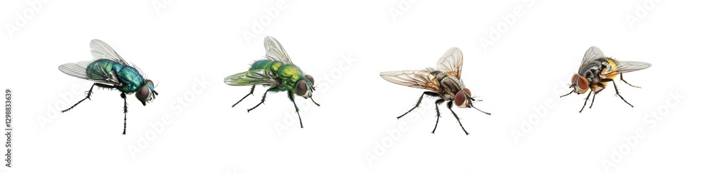 Poster different types of flies pictured in clear detail displaying their unique characteristics
