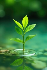 Fresh green jojoba in a shallow pool of water, jojoba, plant