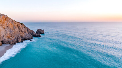 Fototapeta premium serene coastal view with cliffs and gentle waves lapping shore
