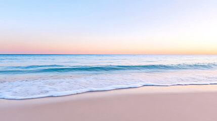 Obraz premium serene beach scene with gentle waves and pastel sunset sky