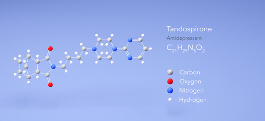 tandospirone molecule, molecular structure, anxiolytic agent 3d model, Structural Chemical Formula and Atoms with Color Coding