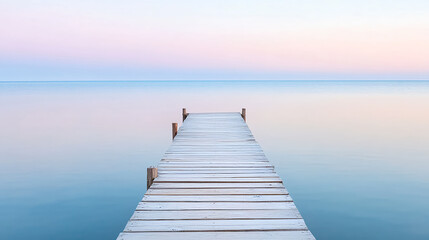 Obraz premium long wooden pier extending into calm ocean at sunset