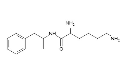 Obraz premium lisdexamfetamine molecule, structural chemical formula, ball-and-stick model, isolated image antidepressants