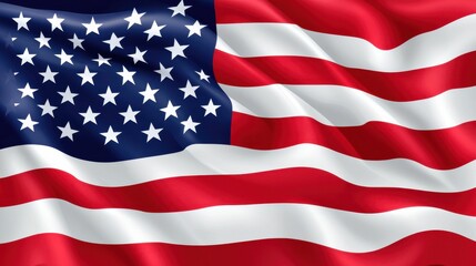 Fototapeta premium Closeup of American flag blowing in strong wind