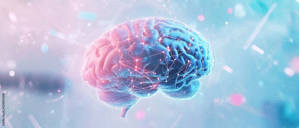 Poster floating holographic brain showcasing encrypted gigapixel data in a high-tech environment futuristic