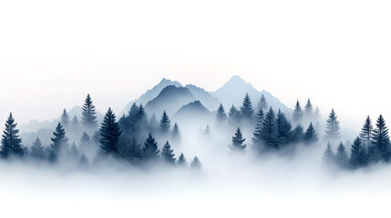 Obraz premium Misty forest landscape with mountains in background, creating serene atmosphere