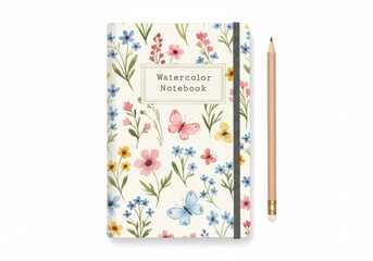 Beautifully Designed Watercolor Notebook with Floral and Butterfly Patterns - This charming notebook features floral and butterfly patterns created with watercolor