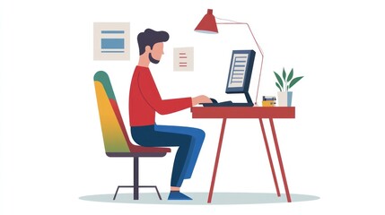 Man Working at Computer Desk (1)