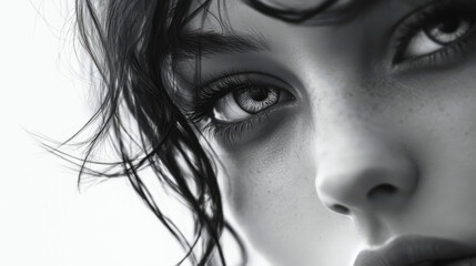 Obraz premium A delicate grayscale close-up of a woman