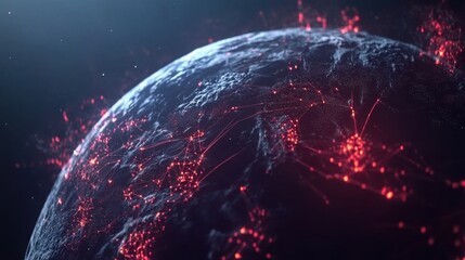 Glowing Earth with abstract network connections, symbolizing global connectivity and unity in a vast universe.